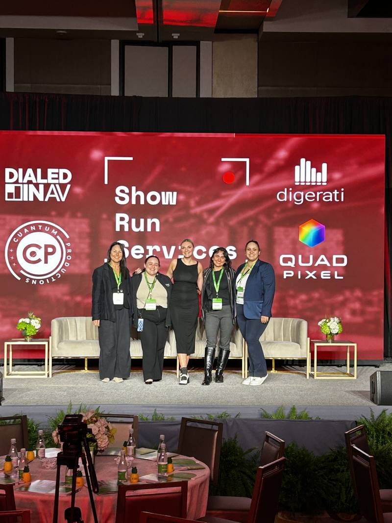 Production crew on stage